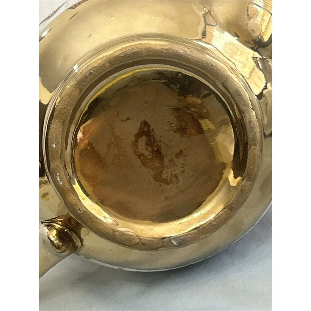 Floral Porcelain Teapot With Gold Tone Trimming